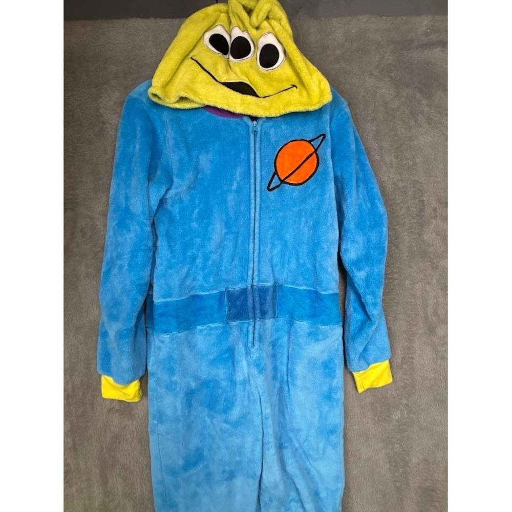 Disney Toy Story Alien Pizza‎ Planet Fleece Union Suit Pajamas Blue Medium M